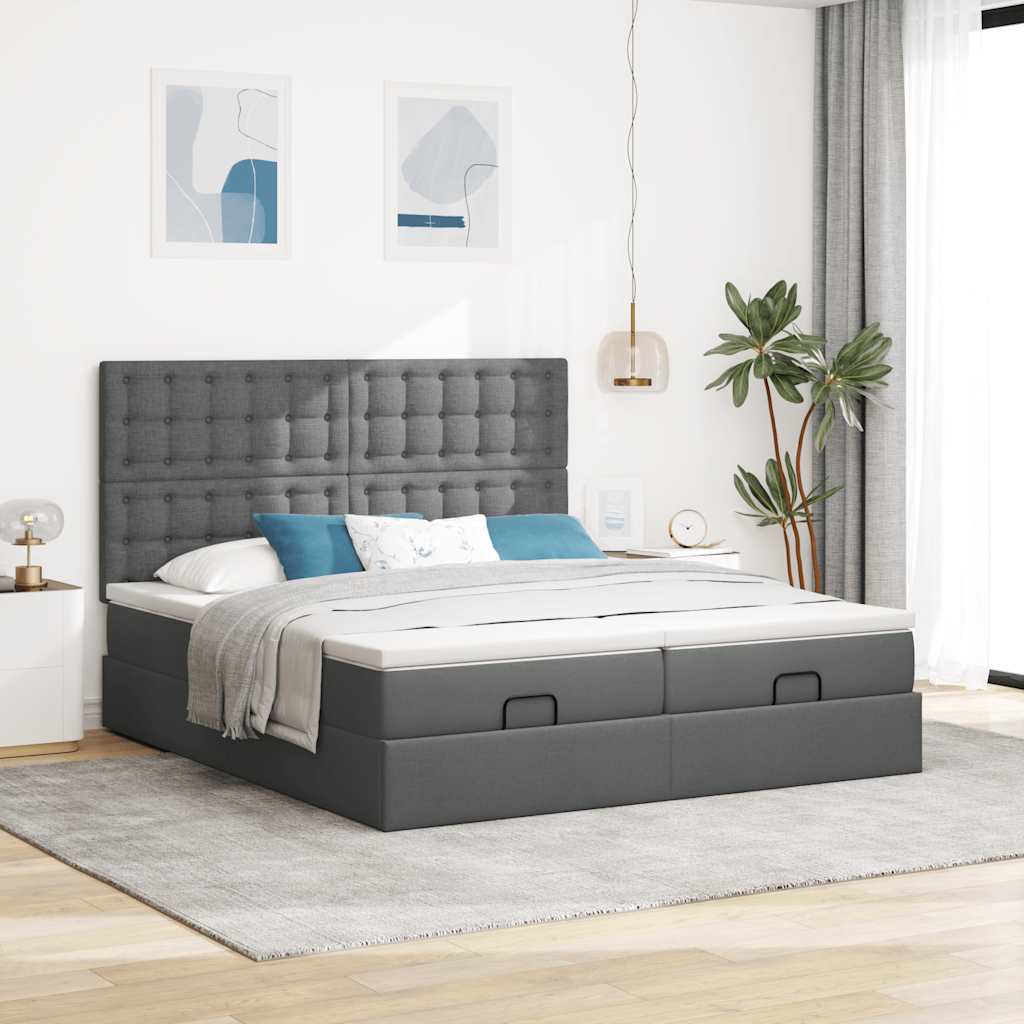 Cadre de lit ottoman avec matelas gris foncé 180x200cm tissu - XIOS