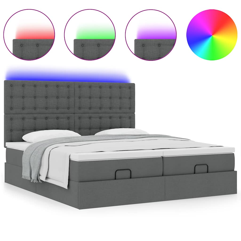 Cadre de lit ottoman avec matelas gris foncé 180x200cm tissu - XIOS