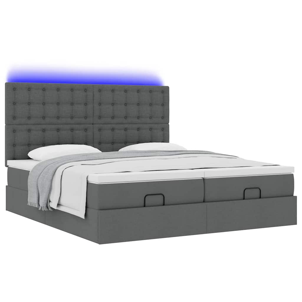 Cadre de lit ottoman avec matelas gris foncé 180x200cm tissu - XIOS