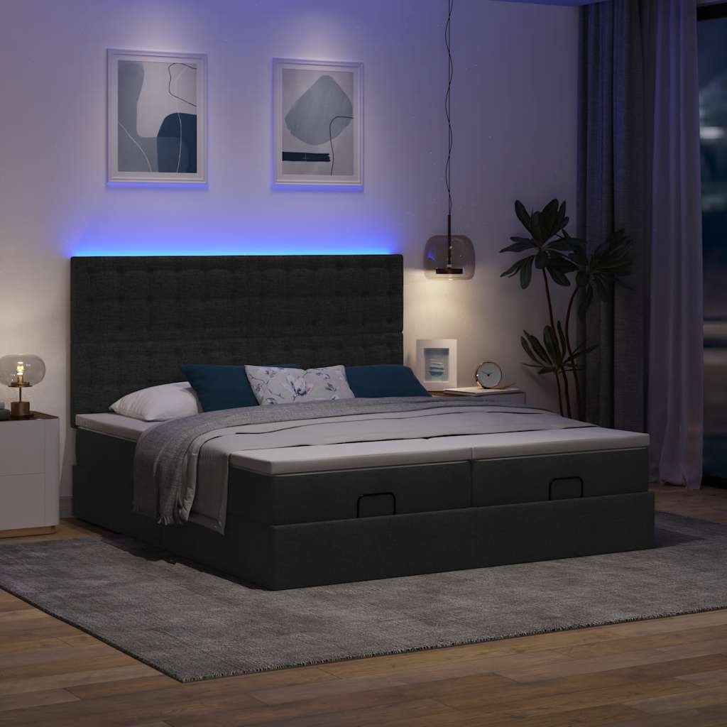 Cadre de lit ottoman avec matelas noir 180x200cm tissu - XIOS