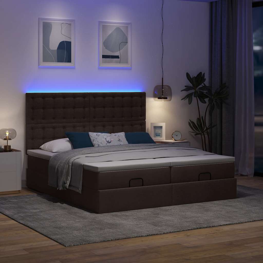 Cadre de lit ottoman avec matelas marron foncé 180x200 cm tissu - XIOS