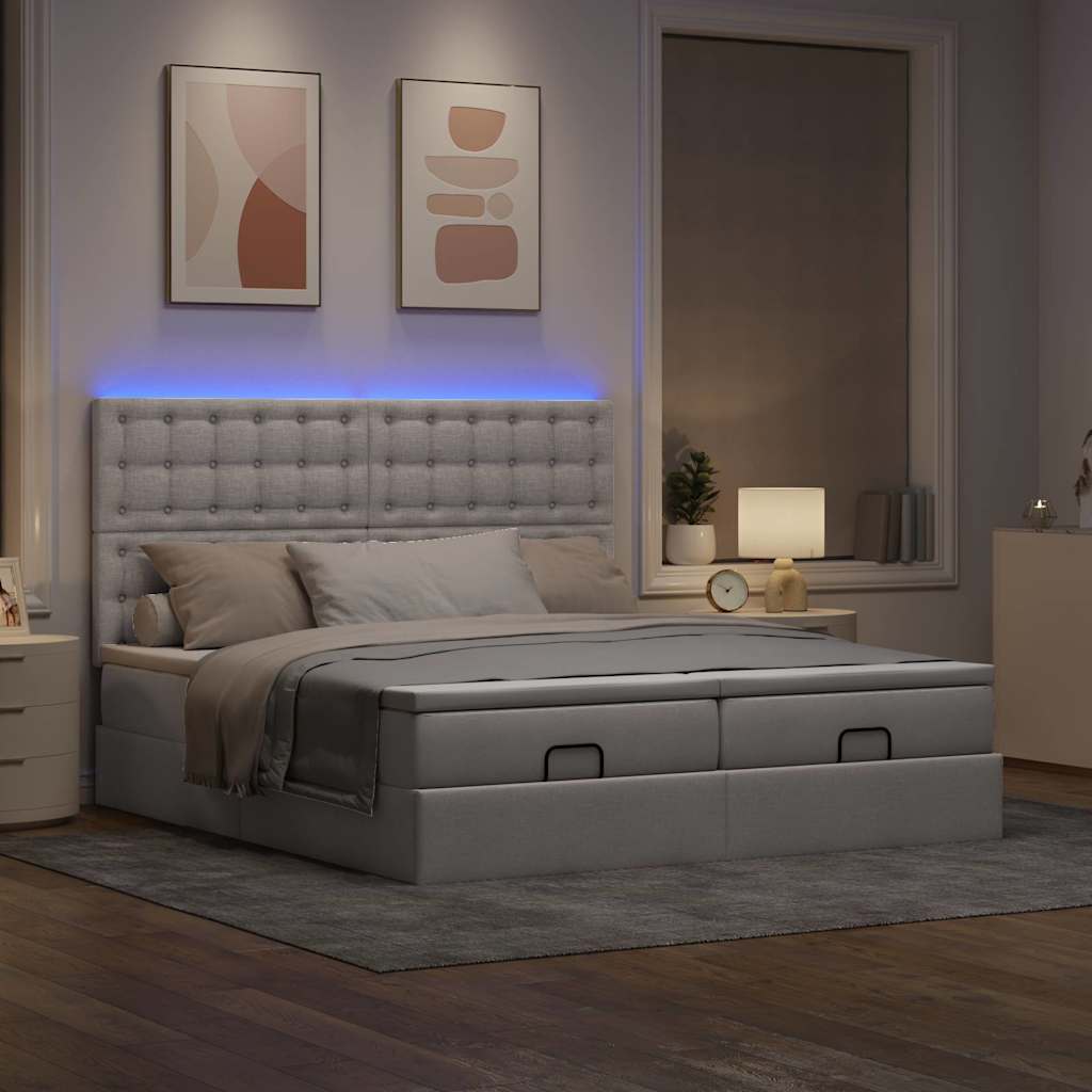 Cadre de lit ottoman avec matelas taupe 180x200 cm tissu - XIOS