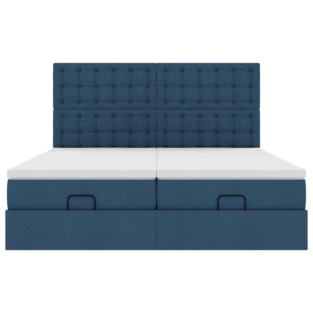 Cadre de lit ottoman avec matelas bleu 180x200 cm tissu - XIOS