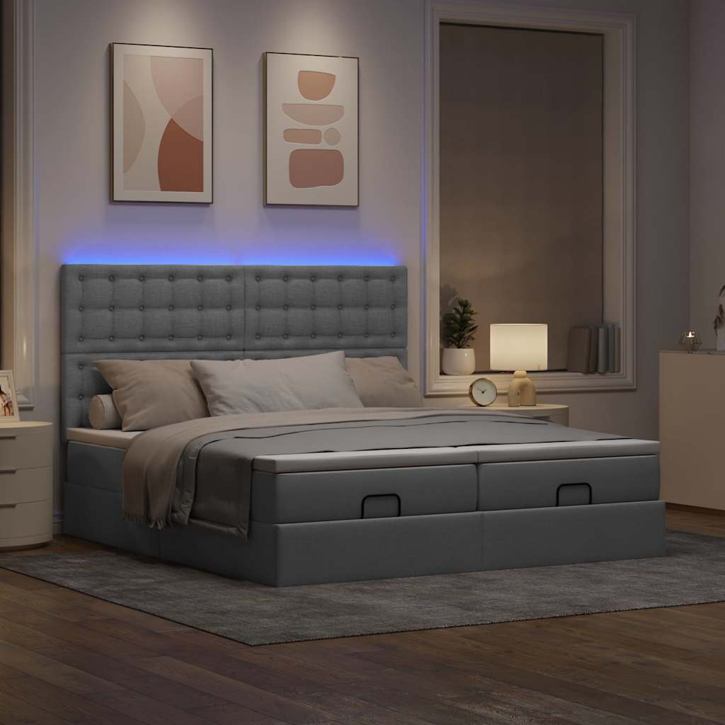 Cadre de lit ottoman et matelas gris clair 200x200cm tissu - XIOS