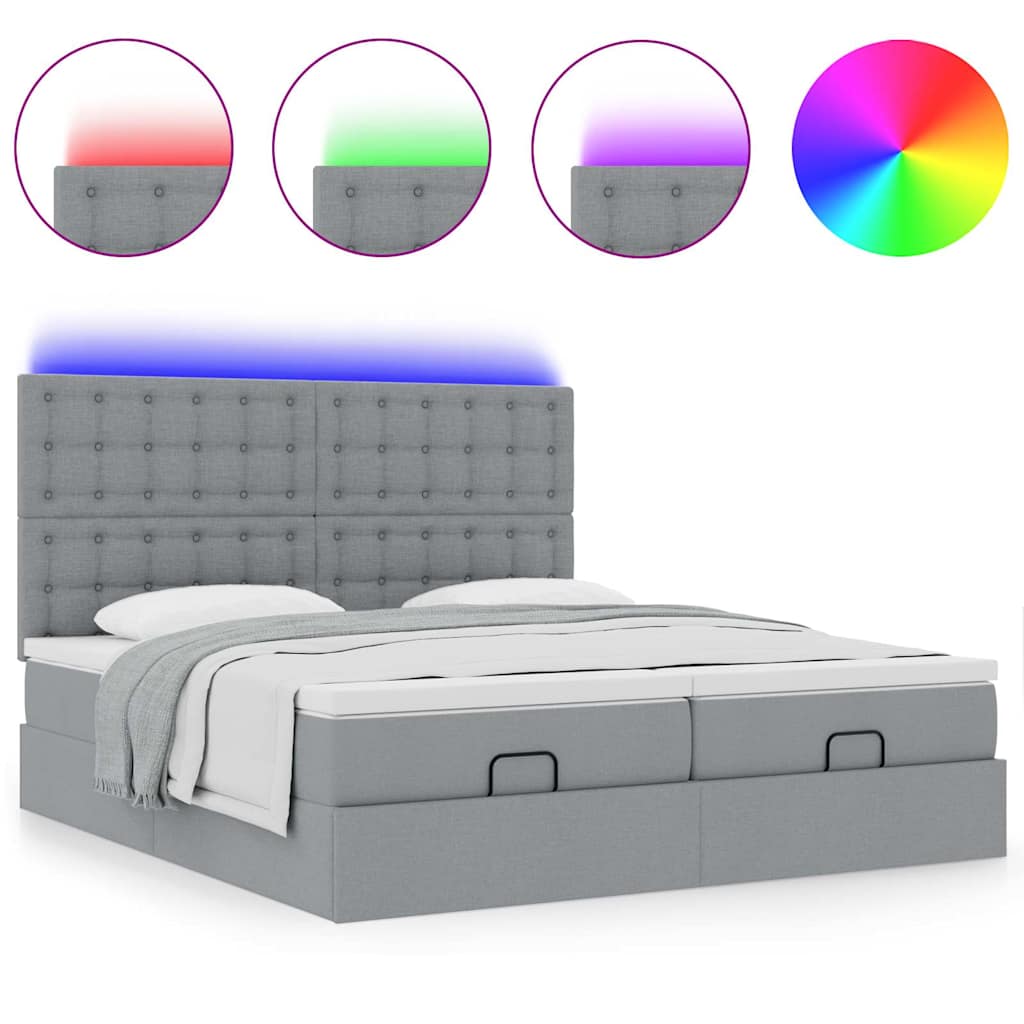 Cadre de lit ottoman et matelas gris clair 200x200cm tissu - XIOS