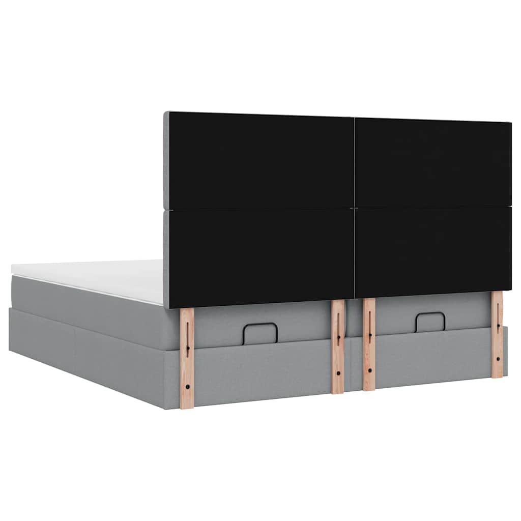 Cadre de lit ottoman et matelas gris clair 200x200cm tissu - XIOS