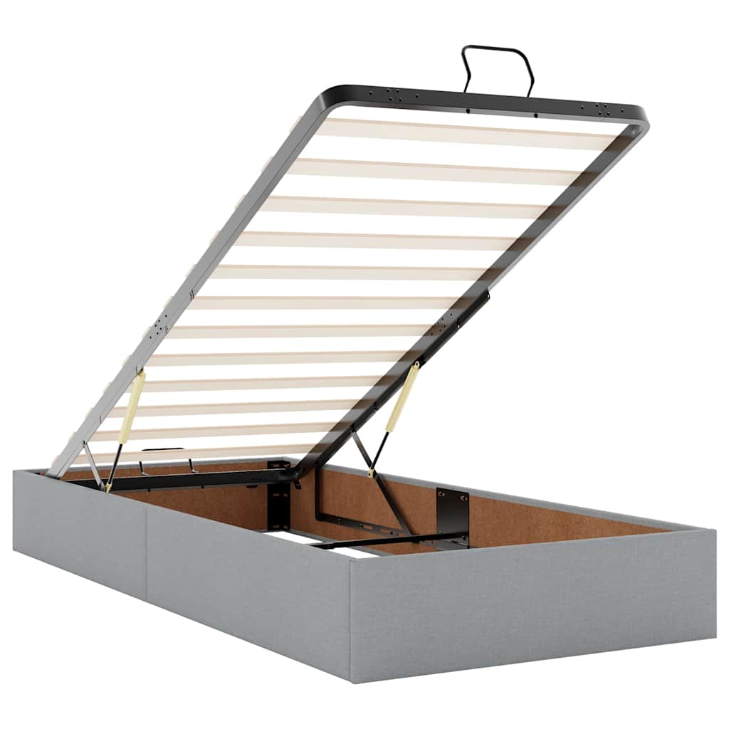 Cadre de lit ottoman et matelas gris clair 200x200cm tissu - XIOS