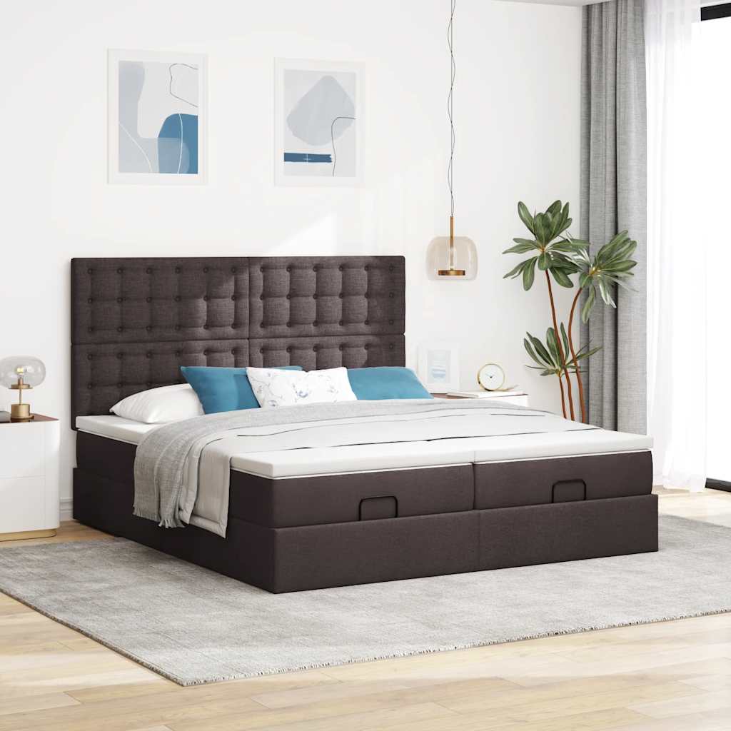 Cadre de lit ottoman avec matelas marron foncé 200x200 cm tissu - XIOS