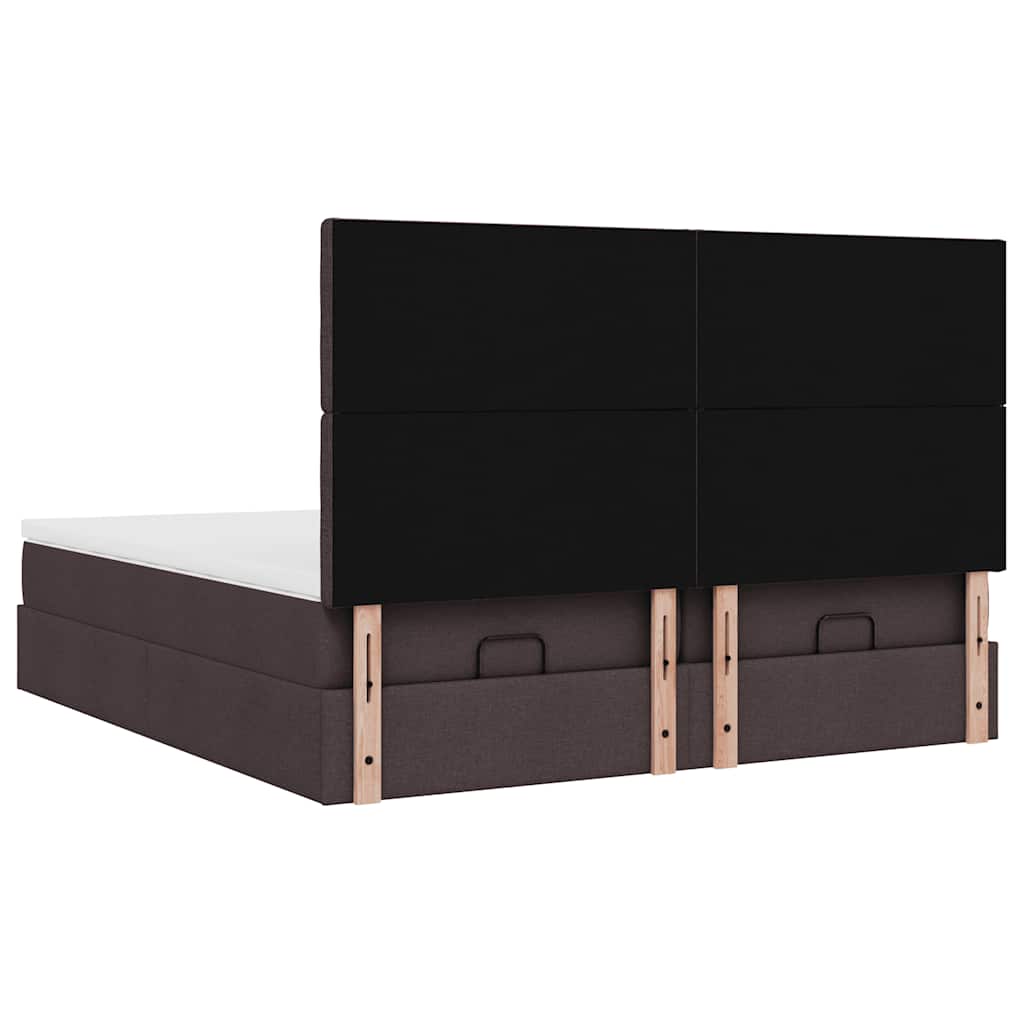 Cadre de lit ottoman avec matelas marron foncé 200x200 cm tissu - XIOS
