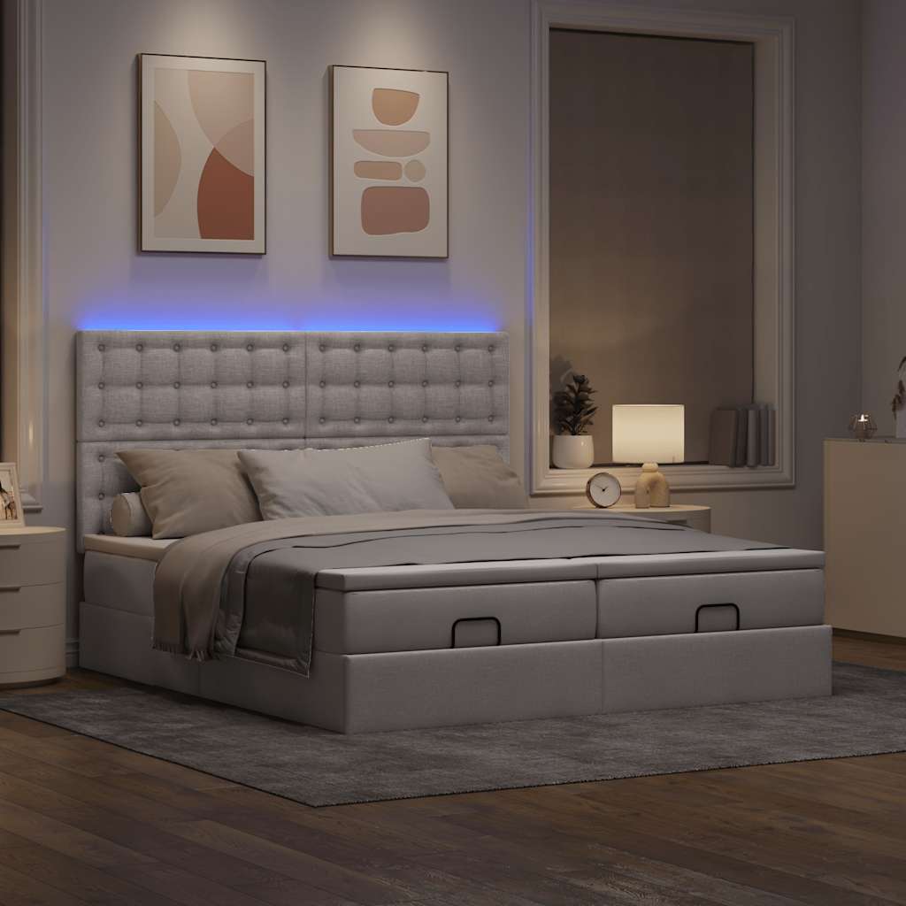 Cadre de lit ottoman avec matelas taupe 200x200cm tissu - XIOS