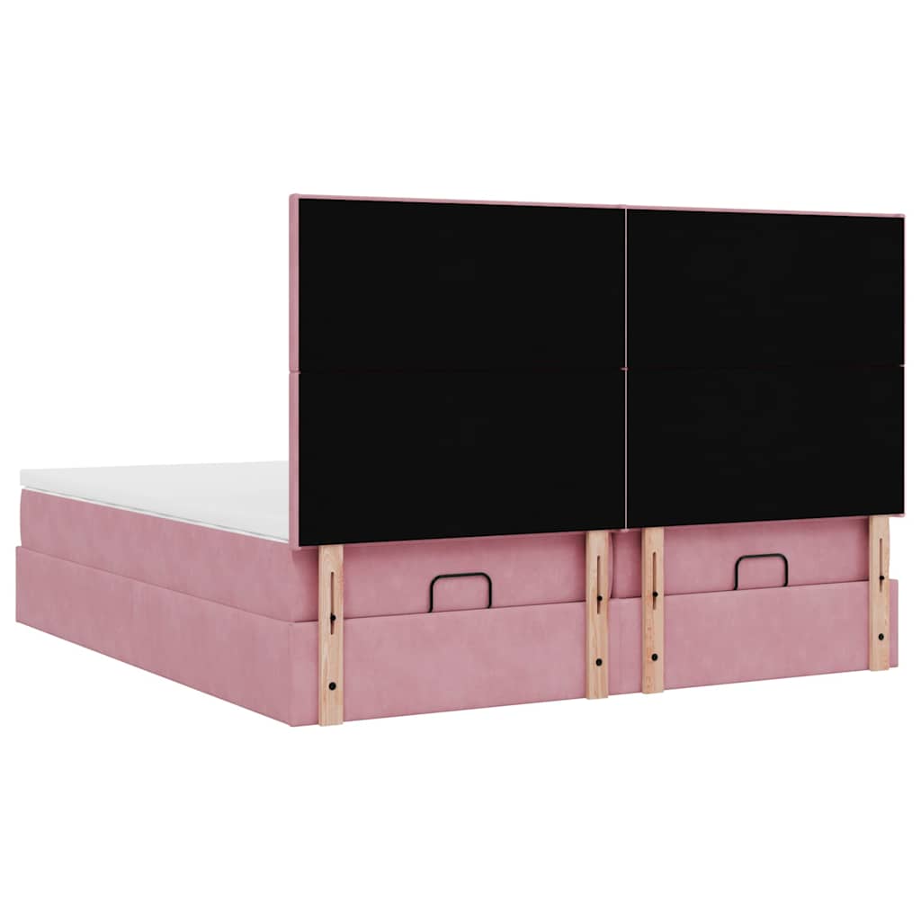 Cadre de lit ottoman avec matelas rose 160x200 cm velours - XIOS