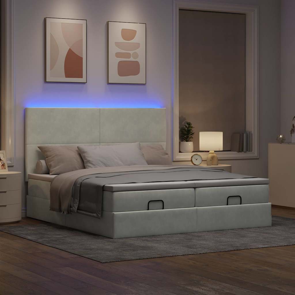 Cadre de lit ottoman et matelas gris clair 180x200cm velours - XIOS