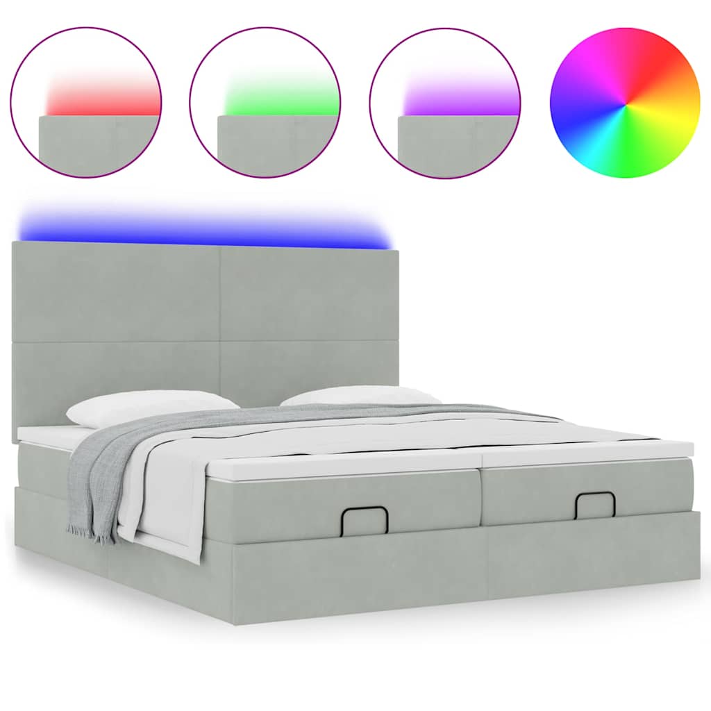 Cadre de lit ottoman et matelas gris clair 180x200cm velours - XIOS