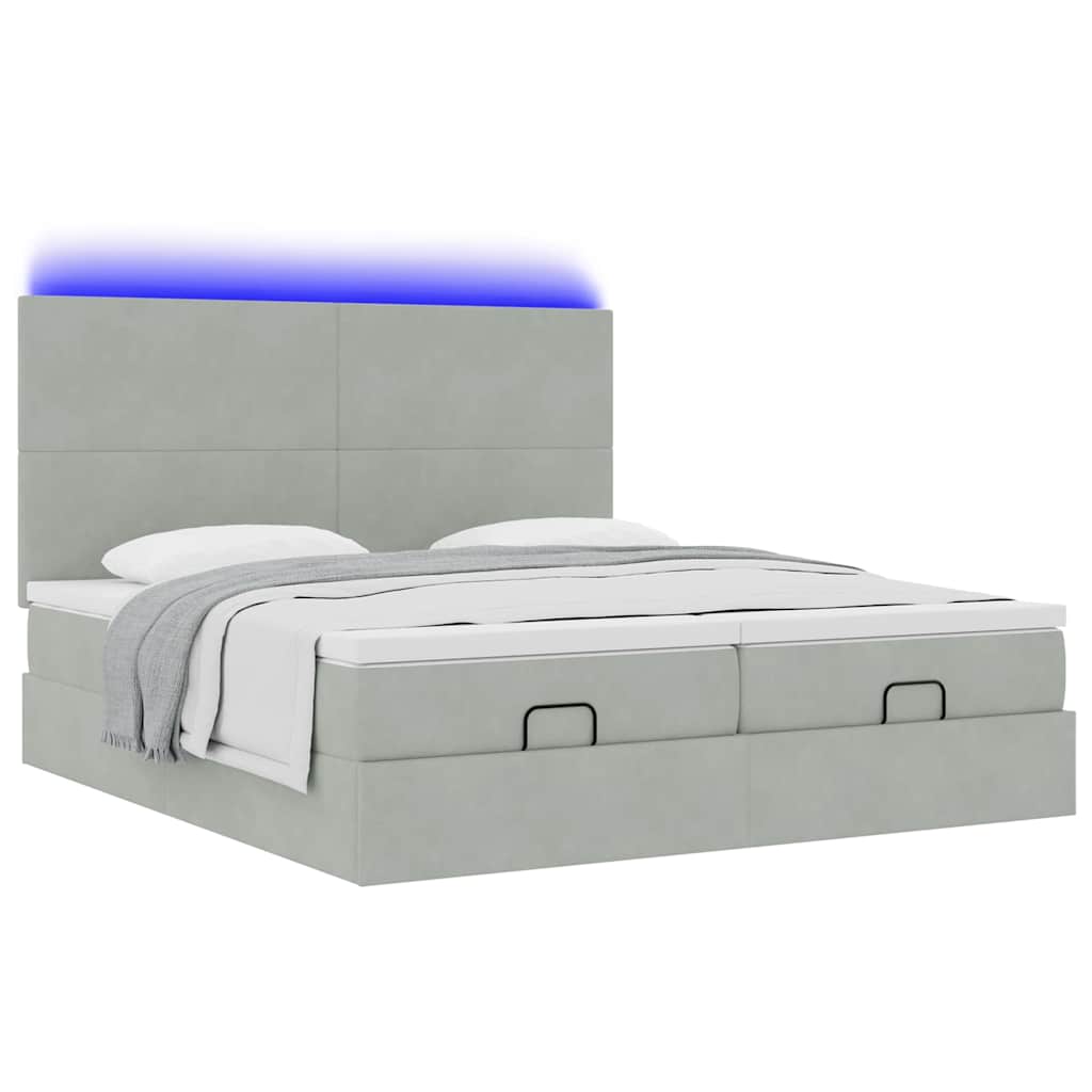 Cadre de lit ottoman et matelas gris clair 180x200cm velours - XIOS