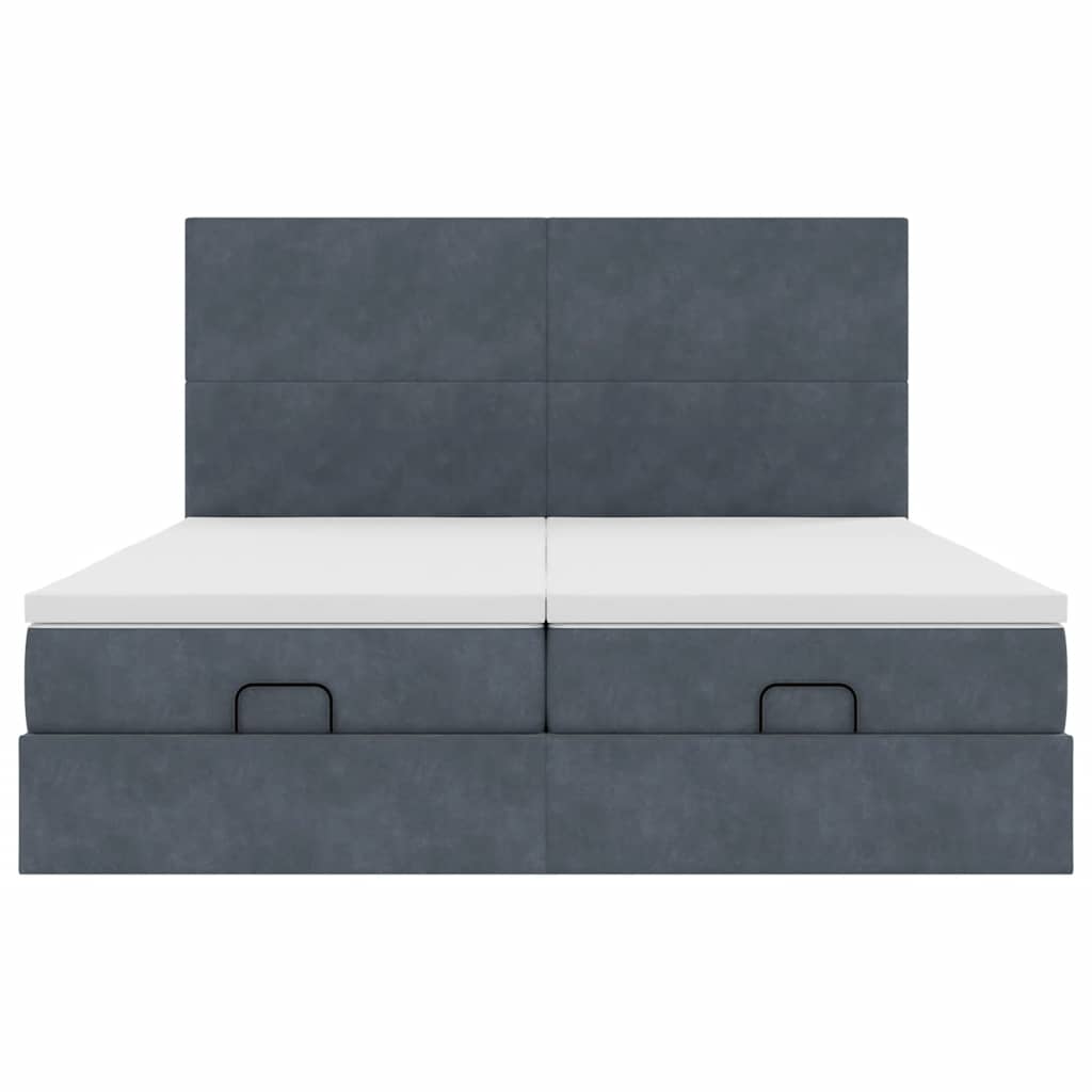 Cadre de lit ottoman avec matelas gris foncé 180x200cm velours - XIOS
