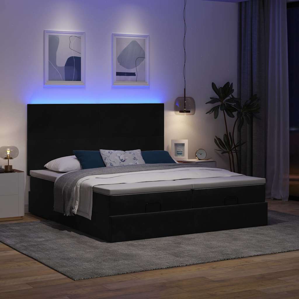 Cadre de lit ottoman avec matelas noir 180x200cm velours - XIOS