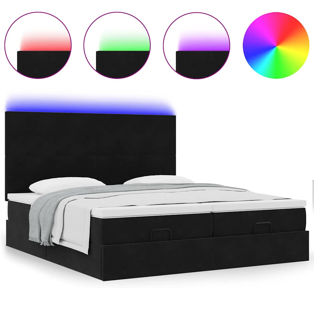 Cadre de lit ottoman avec matelas noir 180x200cm velours - XIOS