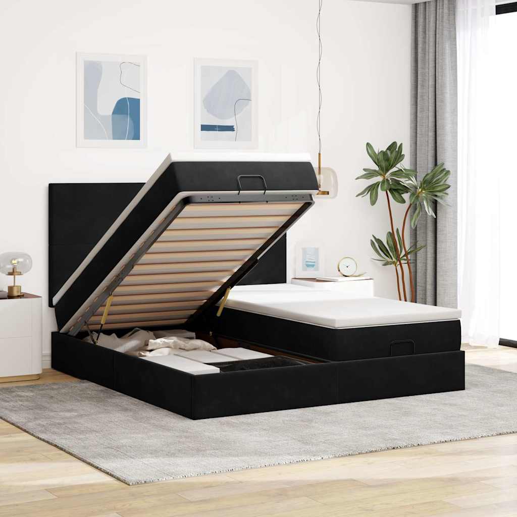 Cadre de lit ottoman avec matelas noir 180x200cm velours - XIOS