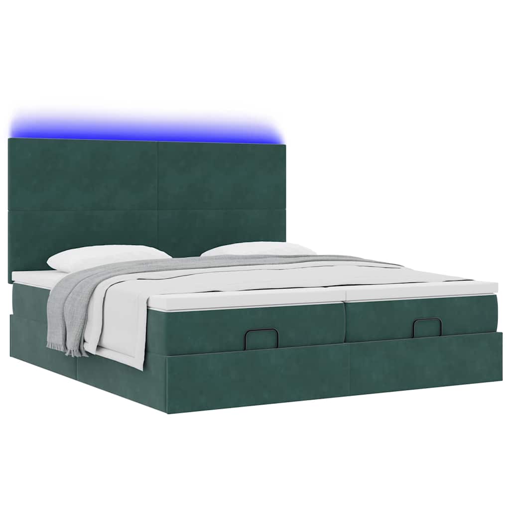 Cadre de lit ottoman avec matelas vert foncé 180x200cm velours - XIOS