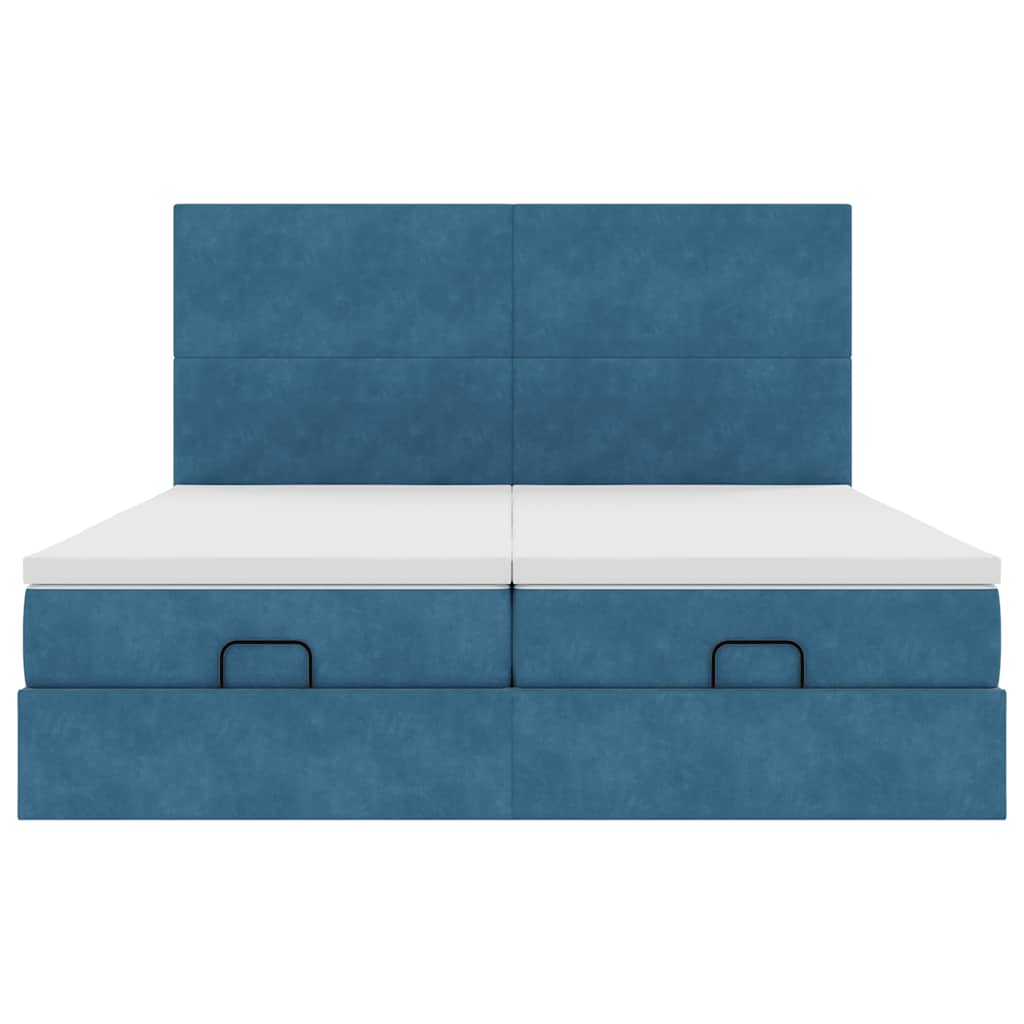 Cadre de lit ottoman avec matelas bleu foncé 180x200 cm velours - XIOS