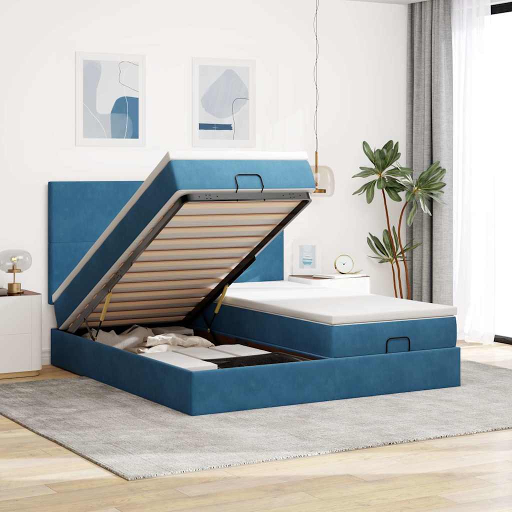 Cadre de lit ottoman avec matelas bleu foncé 180x200 cm velours - XIOS