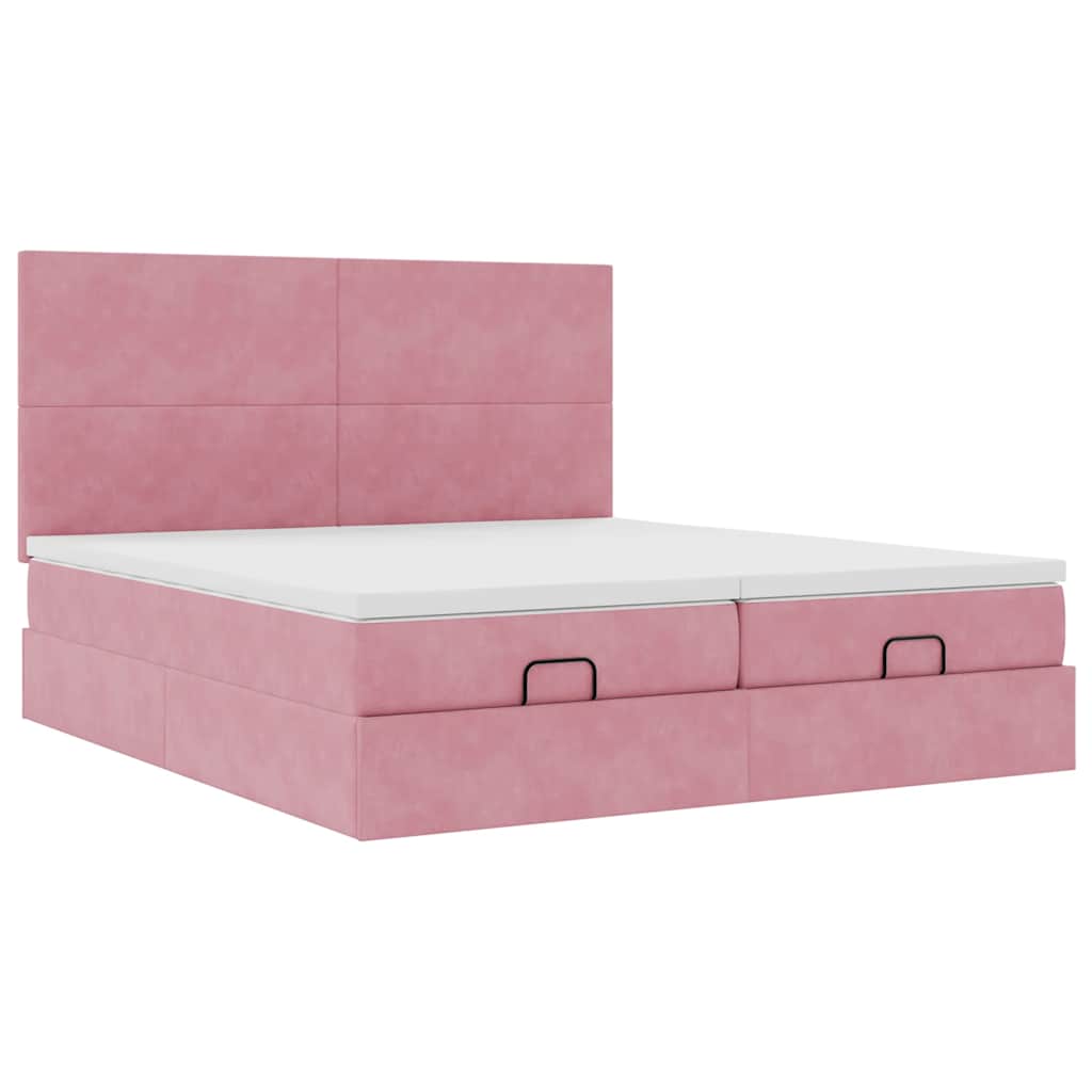 Cadre de lit ottoman avec matelas rose 180x200 cm velours - XIOS