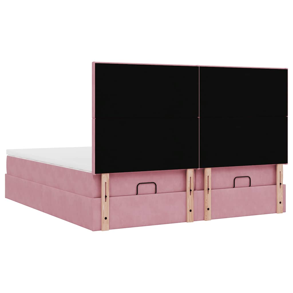 Cadre de lit ottoman avec matelas rose 180x200 cm velours - XIOS