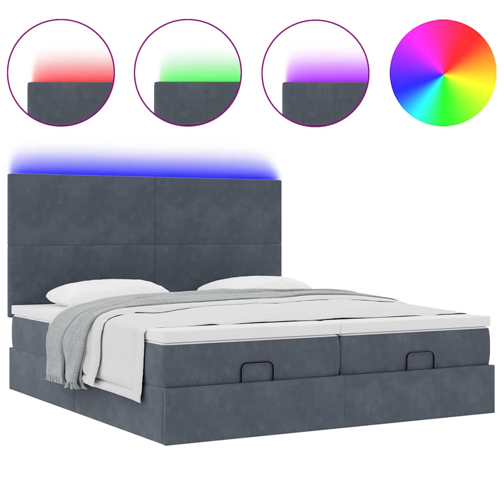 Cadre de lit ottoman avec matelas gris foncé 200x200 cm velours - XIOS