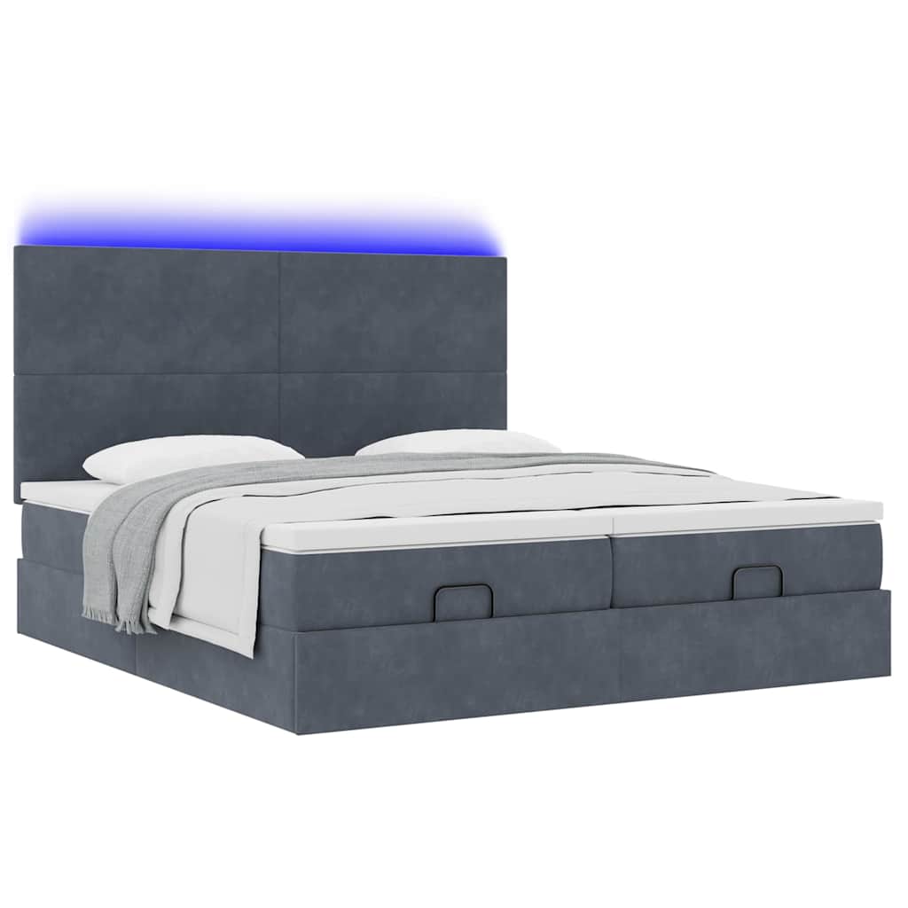 Cadre de lit ottoman avec matelas gris foncé 200x200 cm velours - XIOS