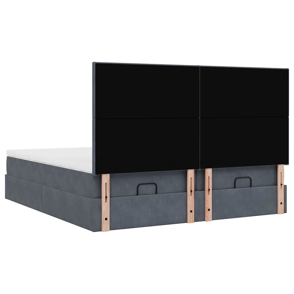 Cadre de lit ottoman avec matelas gris foncé 200x200 cm velours - XIOS