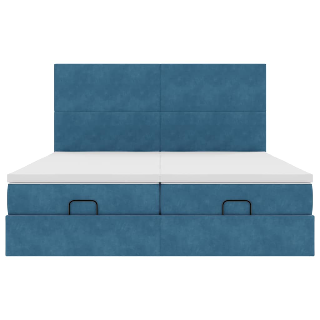 Cadre de lit ottoman avec matelas bleu foncé 200x200 cm velours - XIOS