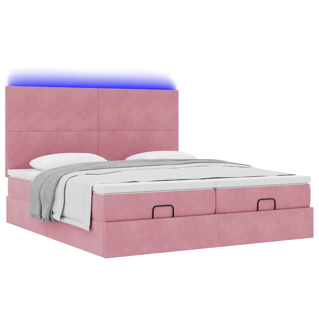 Cadre de lit ottoman avec matelas rose 200x200 cm velours - XIOS