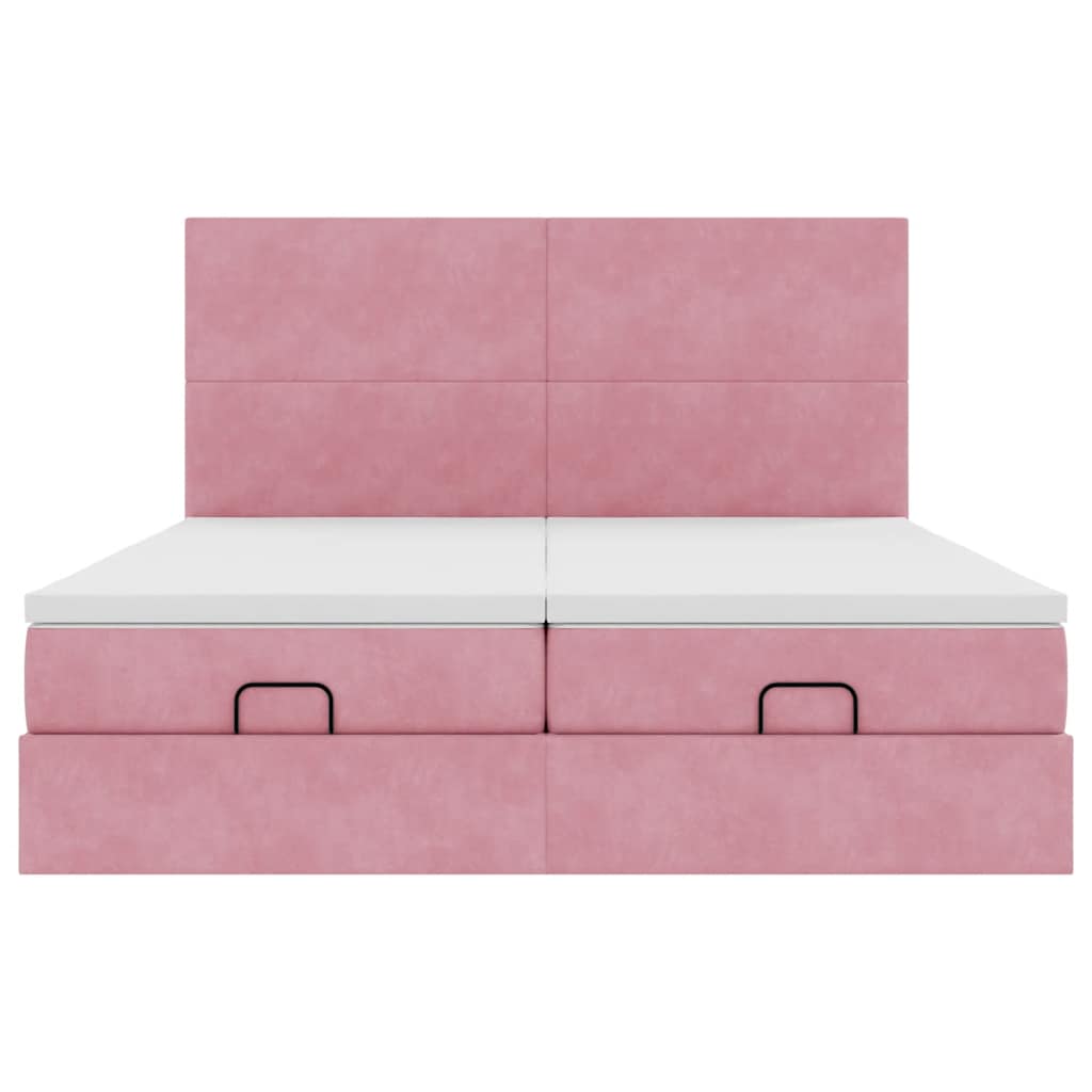 Cadre de lit ottoman avec matelas rose 200x200 cm velours - XIOS