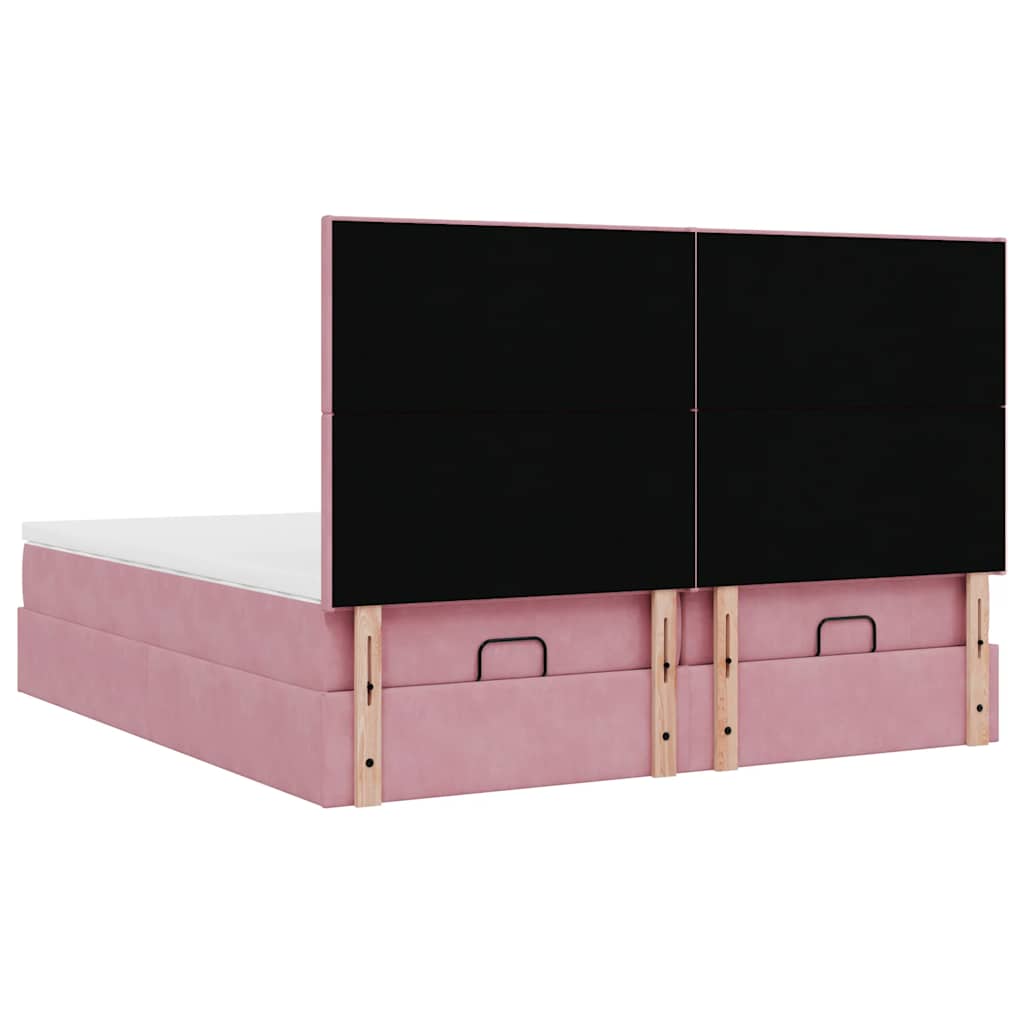 Cadre de lit ottoman avec matelas rose 200x200 cm velours - XIOS