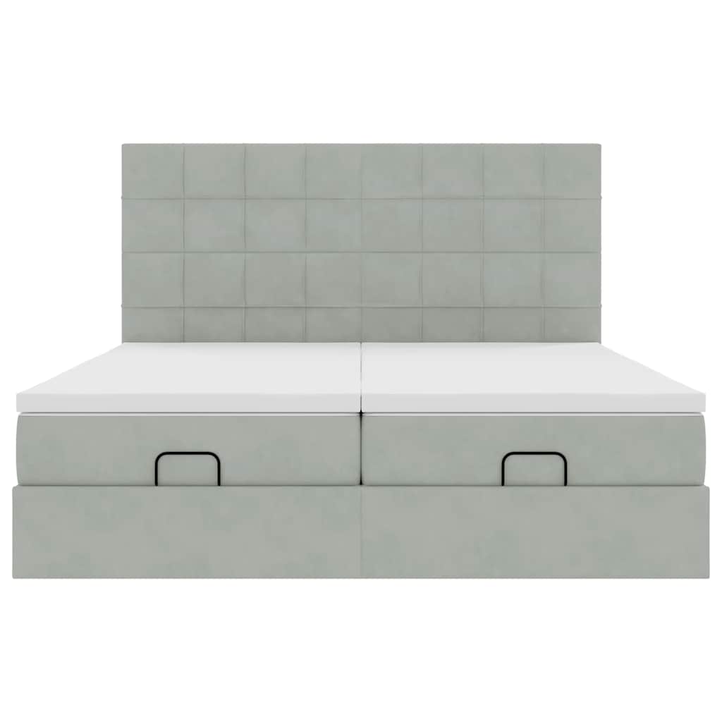 Cadre de lit ottoman et matelas gris clair 160x200cm velours - XIOS