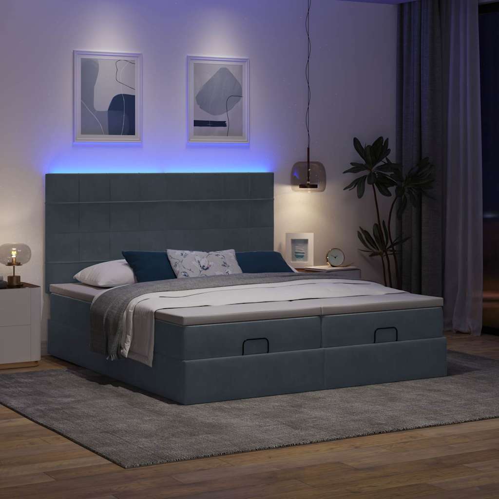 Cadre de lit ottoman avec matelas gris foncé 160x200cm velours - XIOS