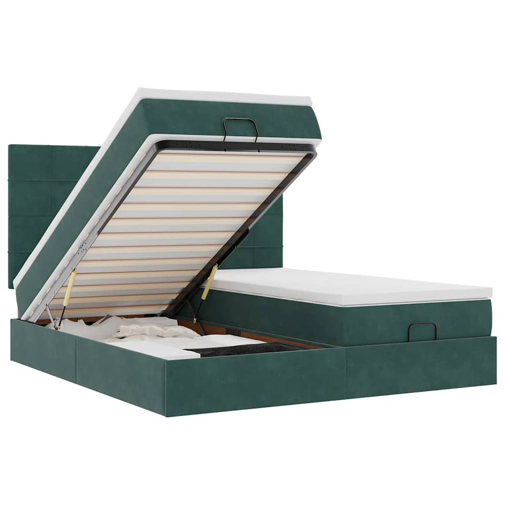 Cadre de lit ottoman avec matelas vert foncé 160x200 cm velours - XIOS