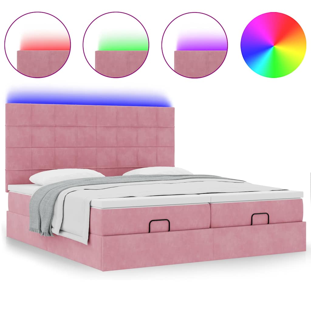 Cadre de lit ottoman avec matelas rose 160x200 cm velours - XIOS