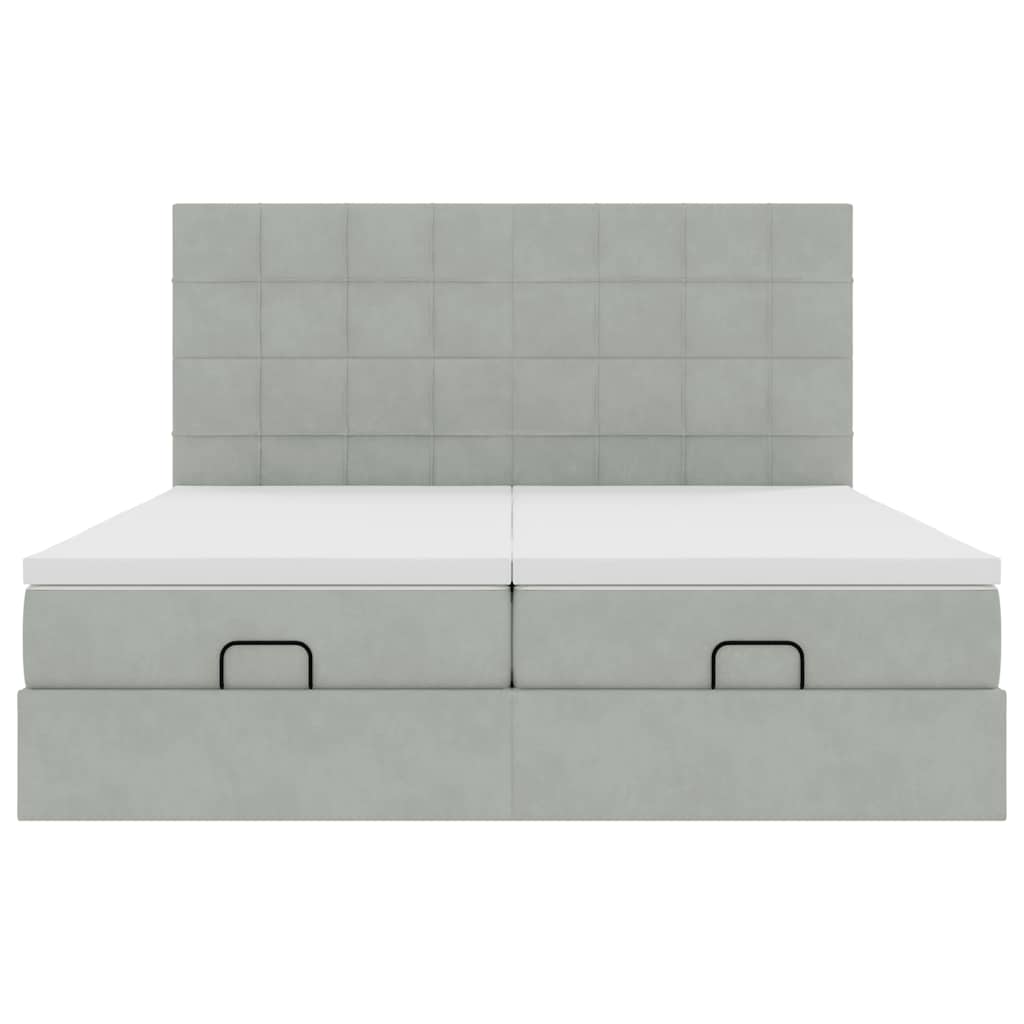 Cadre de lit ottoman et matelas gris clair 180x200cm velours - XIOS