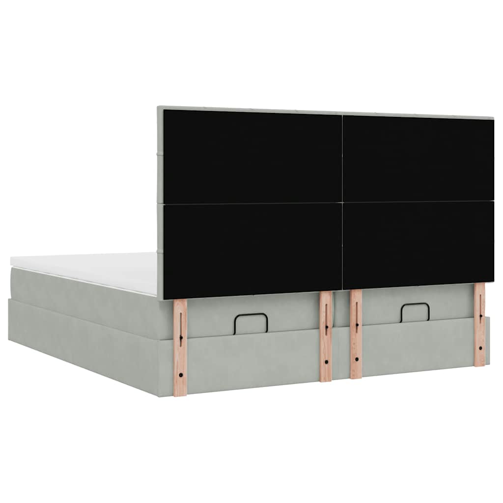 Cadre de lit ottoman et matelas gris clair 180x200cm velours - XIOS