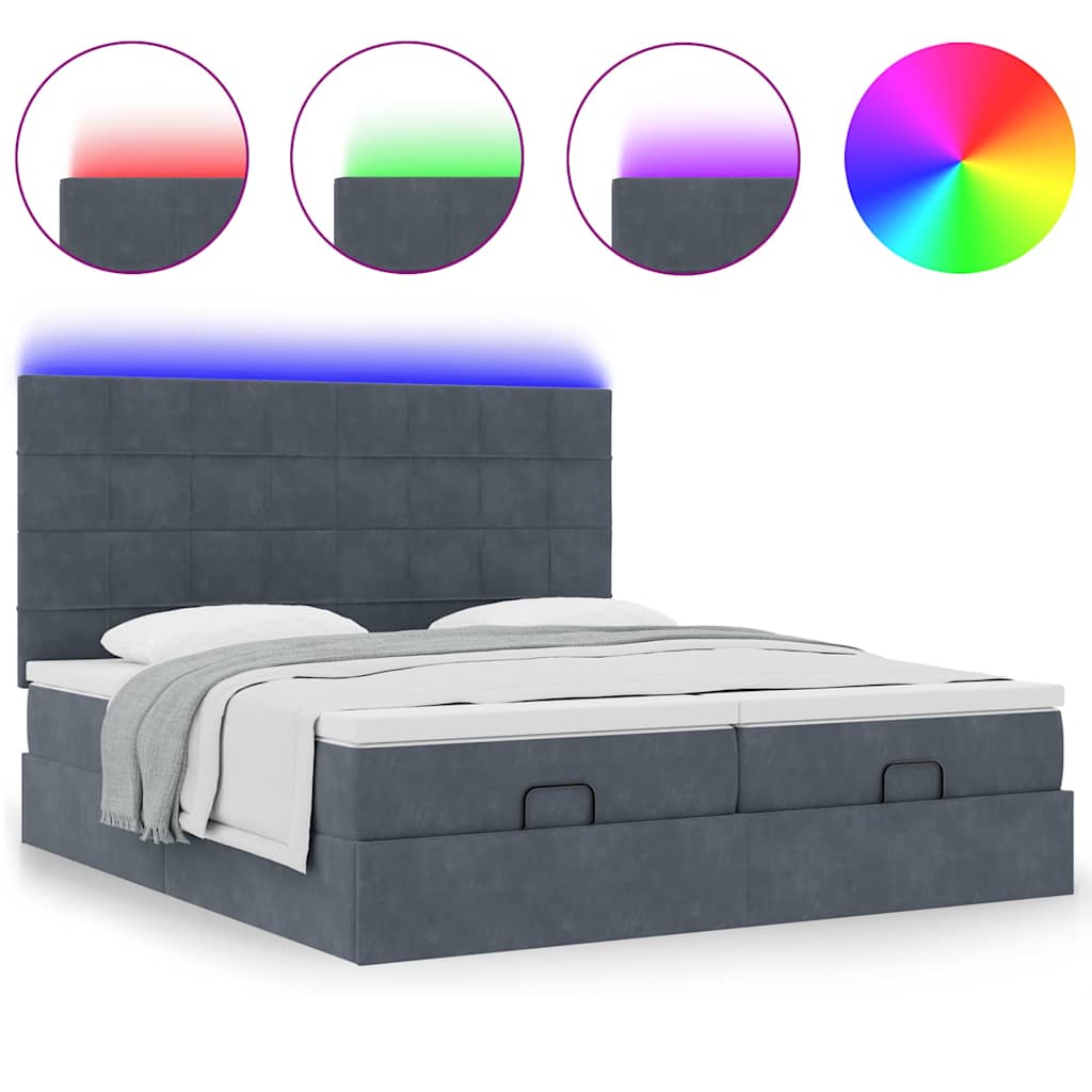 Cadre de lit ottoman avec matelas gris foncé 180x200cm velours - XIOS