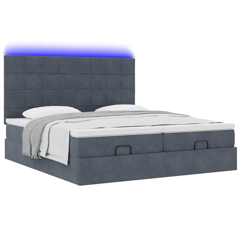 Cadre de lit ottoman avec matelas gris foncé 180x200cm velours - XIOS