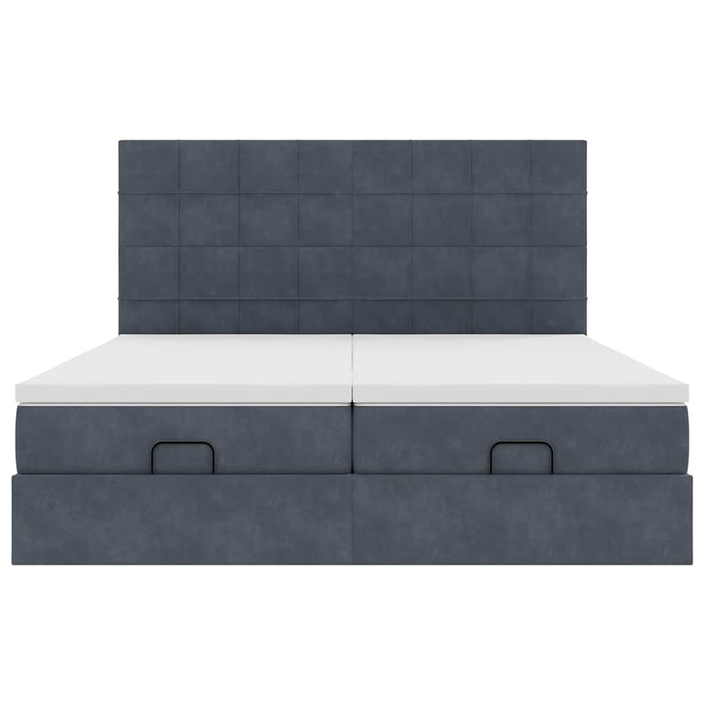 Cadre de lit ottoman avec matelas gris foncé 180x200cm velours - XIOS