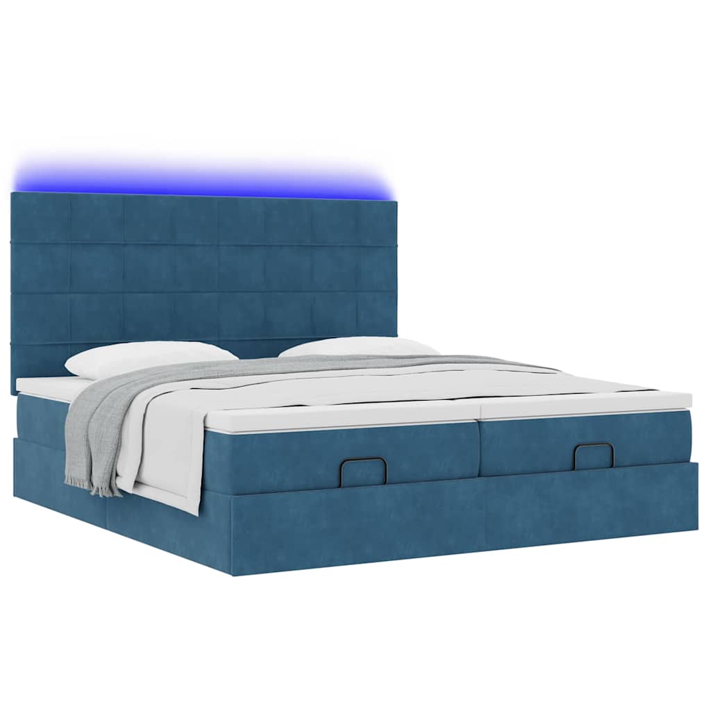 Cadre de lit ottoman avec matelas bleu foncé 180x200 cm velours - XIOS