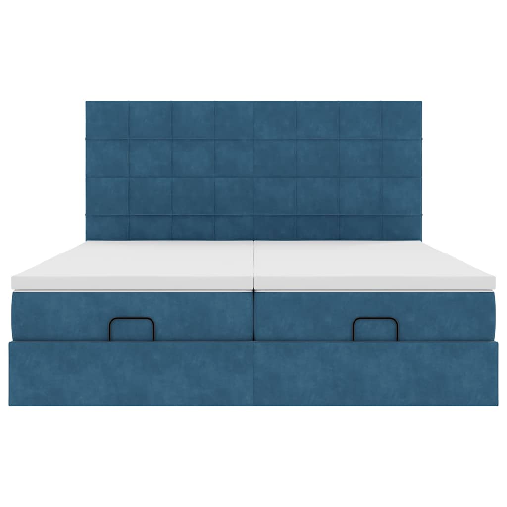 Cadre de lit ottoman avec matelas bleu foncé 180x200 cm velours - XIOS