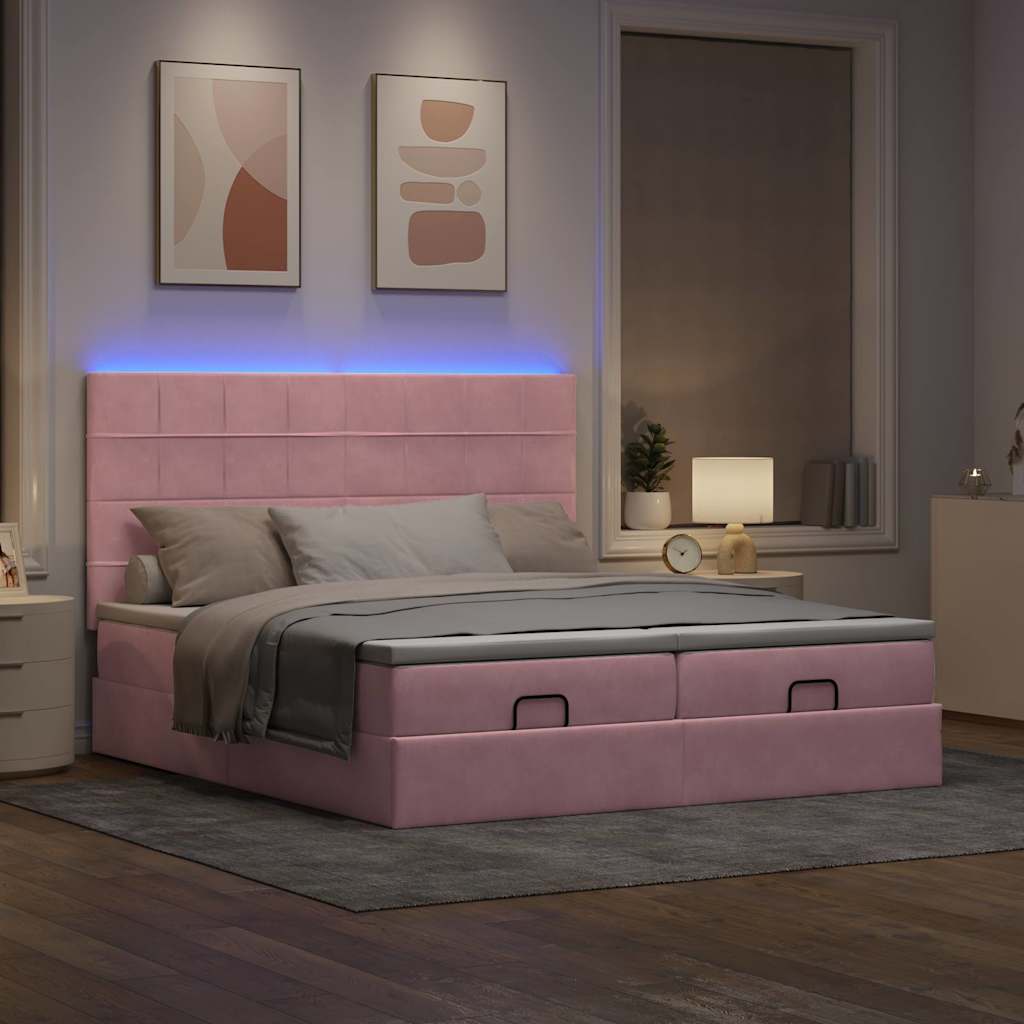 Cadre de lit ottoman avec matelas rose 180x200 cm velours - XIOS