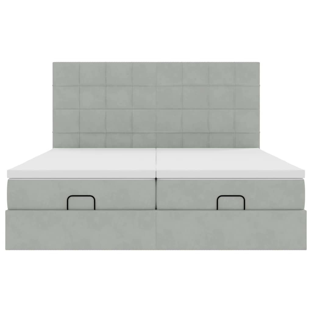 Cadre de lit ottoman avec matelas gris clair 200x200 cm velours - XIOS