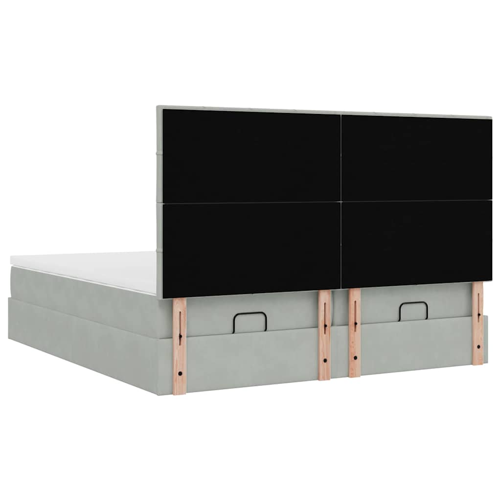 Cadre de lit ottoman avec matelas gris clair 200x200 cm velours - XIOS
