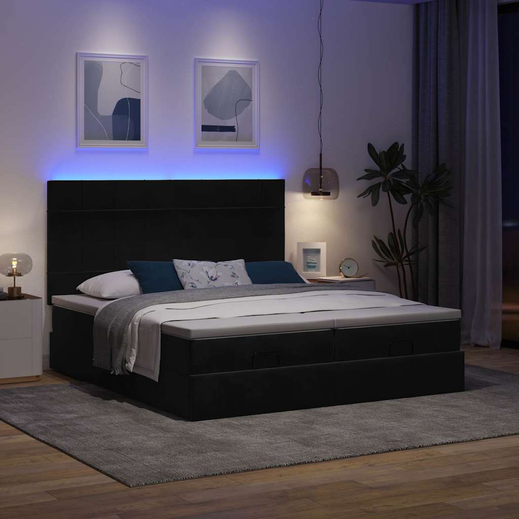 Cadre de lit ottoman avec matelas noir 200x200cm velours - XIOS
