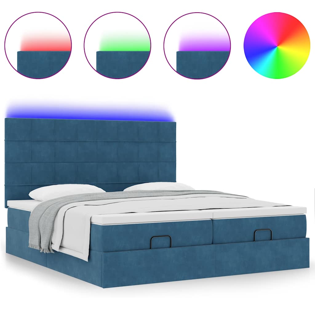 Cadre de lit ottoman avec matelas bleu foncé 200x200 cm velours - XIOS